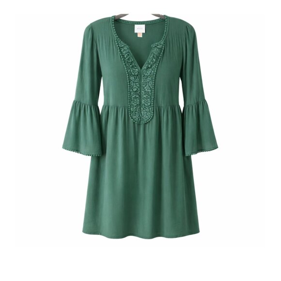 Knox Rose Teal Embroidered Boho Tunic Blouse Flowy Peasant Top Women's Small - Picture 2 of 7